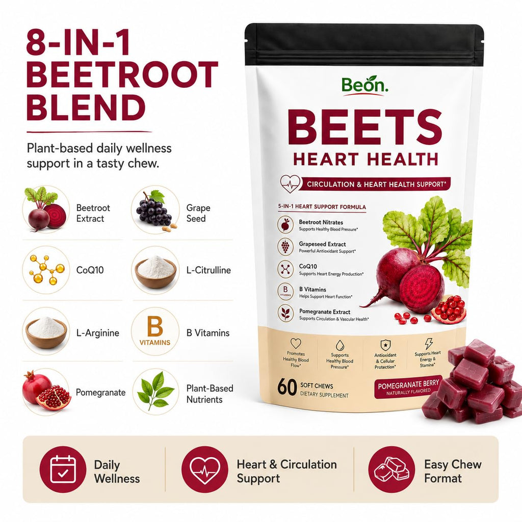 Beet Root Gummies with L-CoQ10 & Grape Seed, Sugar-Free Vegan, 60 Chew H9225
