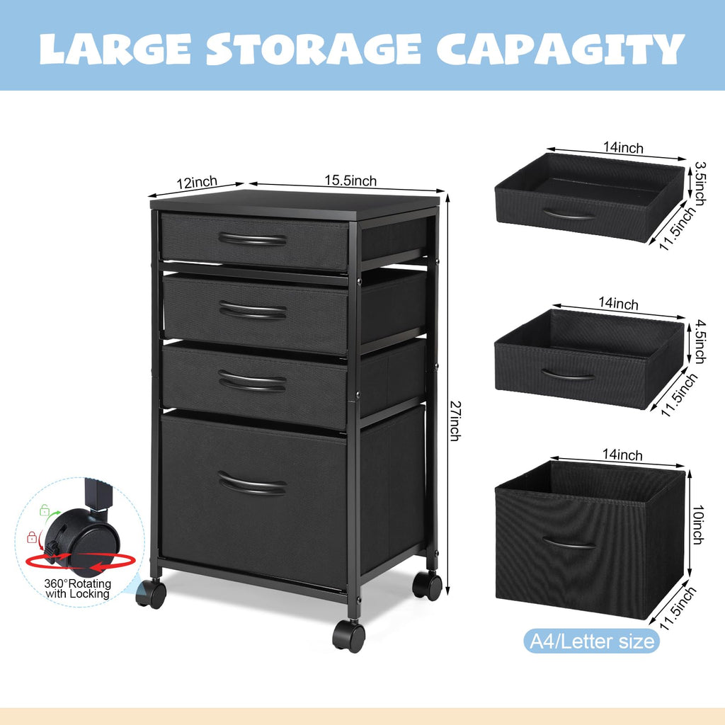 4 Drawer Rolling File Cabinet with Wheels L428