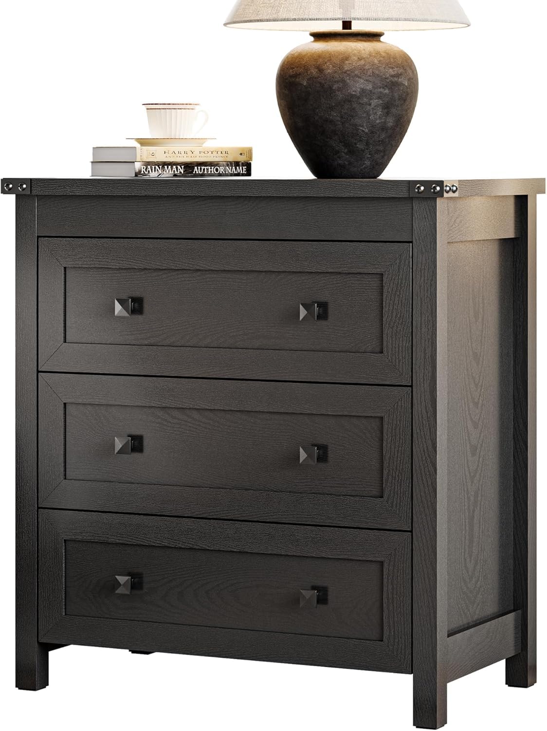 27.6" Wide Black 3 Drawer Wood Nightstand J67991