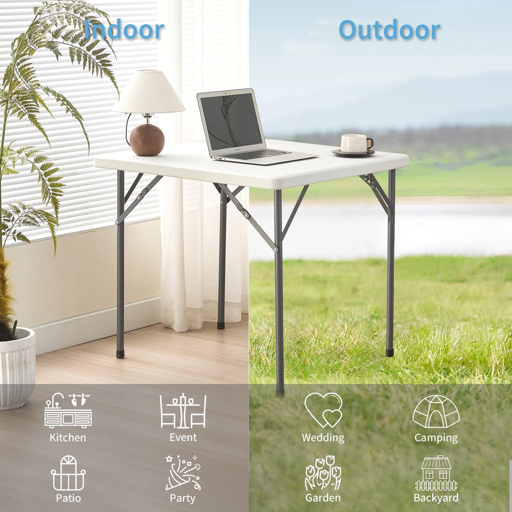 Square Folding Table 31.5"x31.5" Plastic Portable White N58488