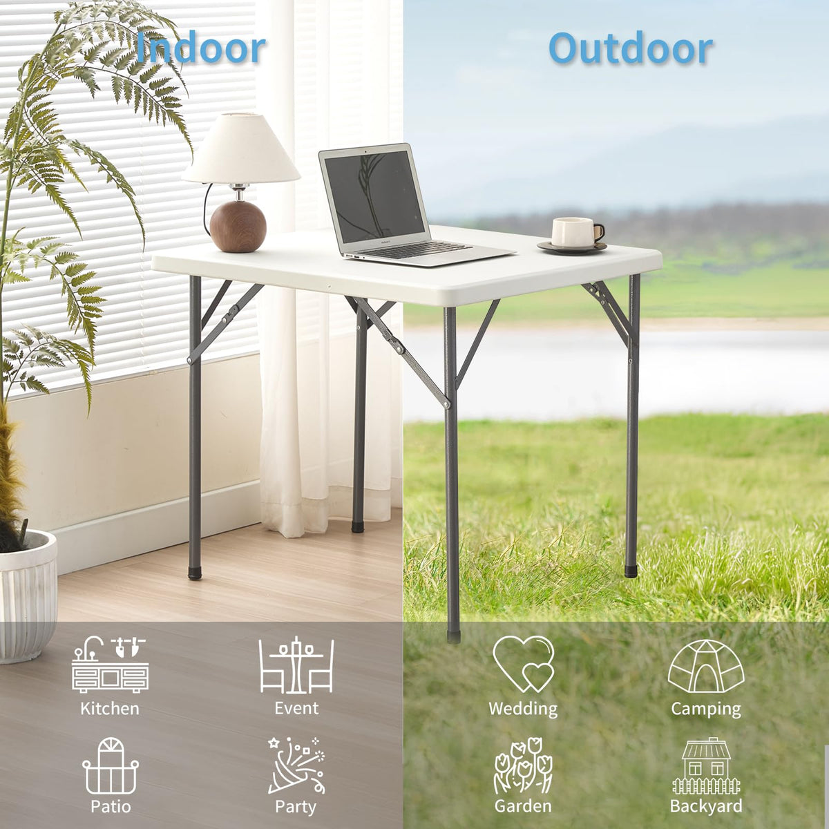 Square Folding Table 31.5"x31.5" Plastic Portable White N58488