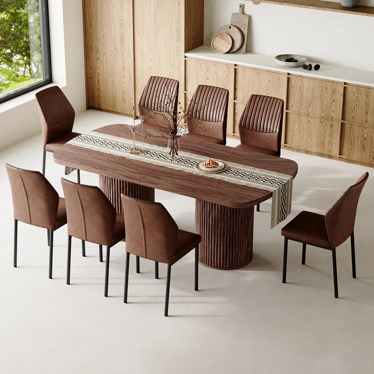 79" Rectangular Wood Dining Table Set for 8 with Cushioned Chairs W385450
