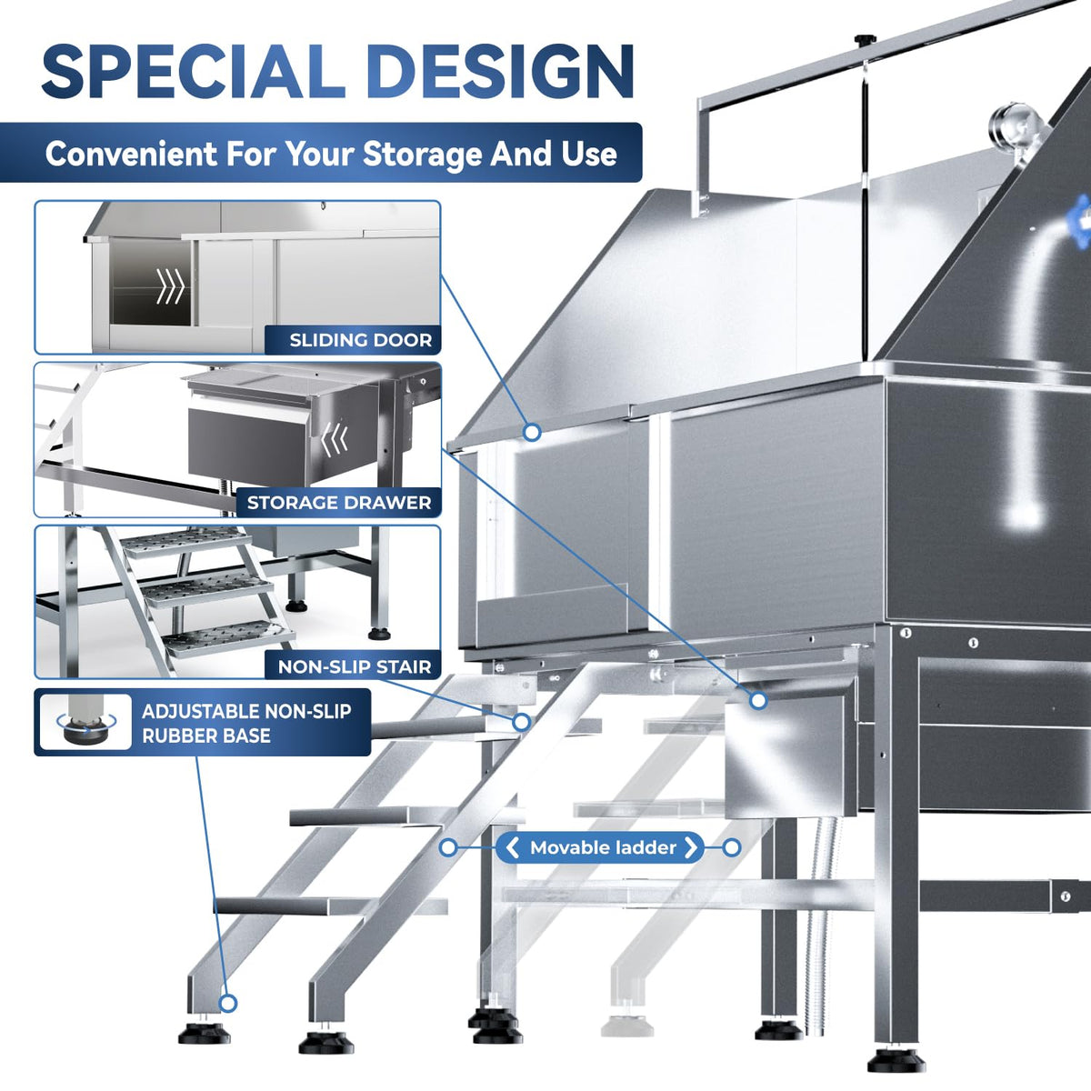 46" Stainless Steel Dog Washing Station with Stairs G31366