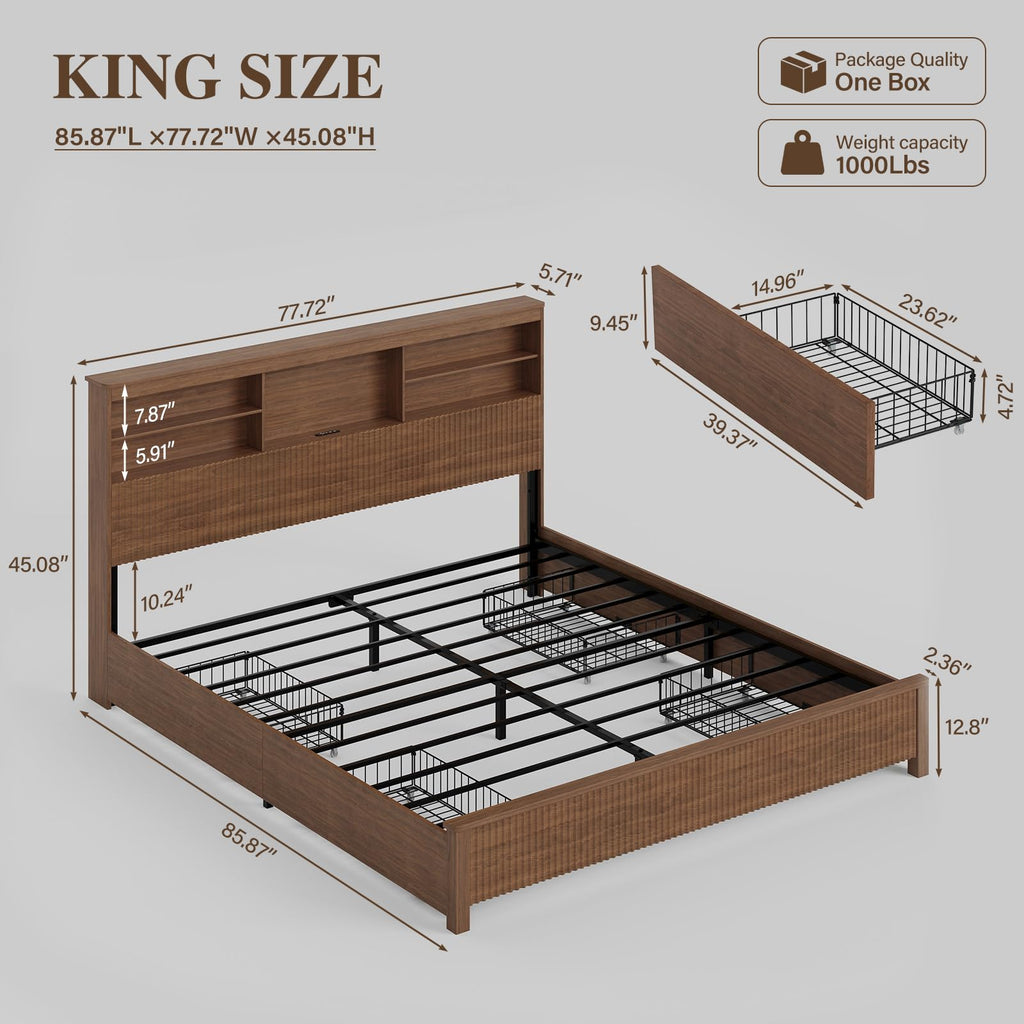 King Size Bed Frame with 4 Storage Drawers V574002