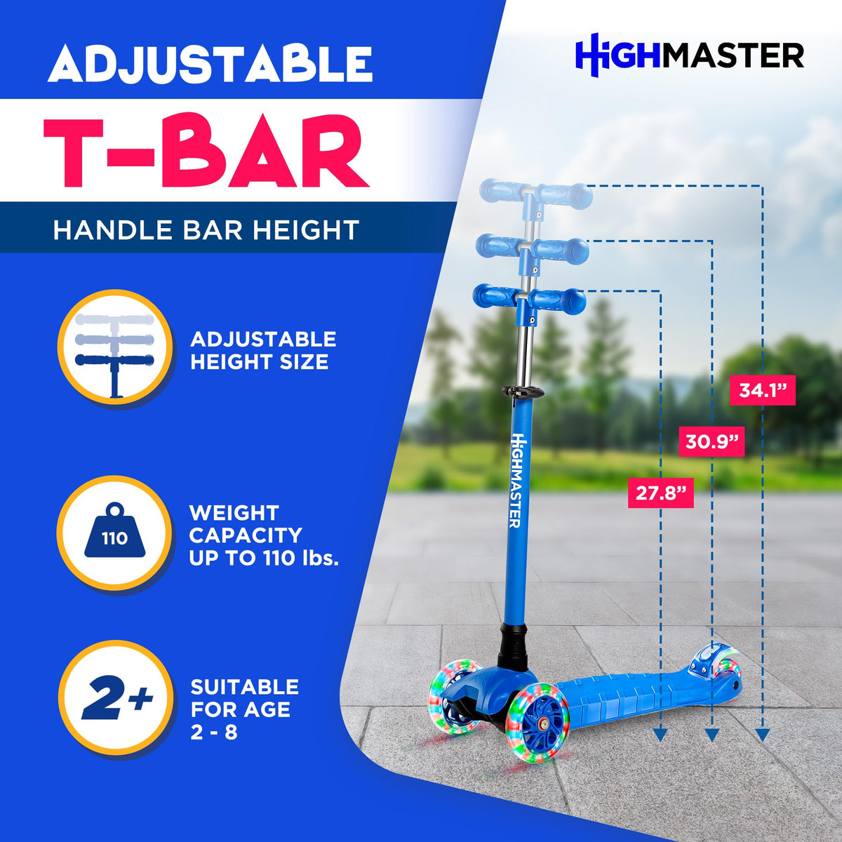 Kids 3 Wheel Kick Scooter with Adjustable Handlebar and LED Wheel Lights F4493