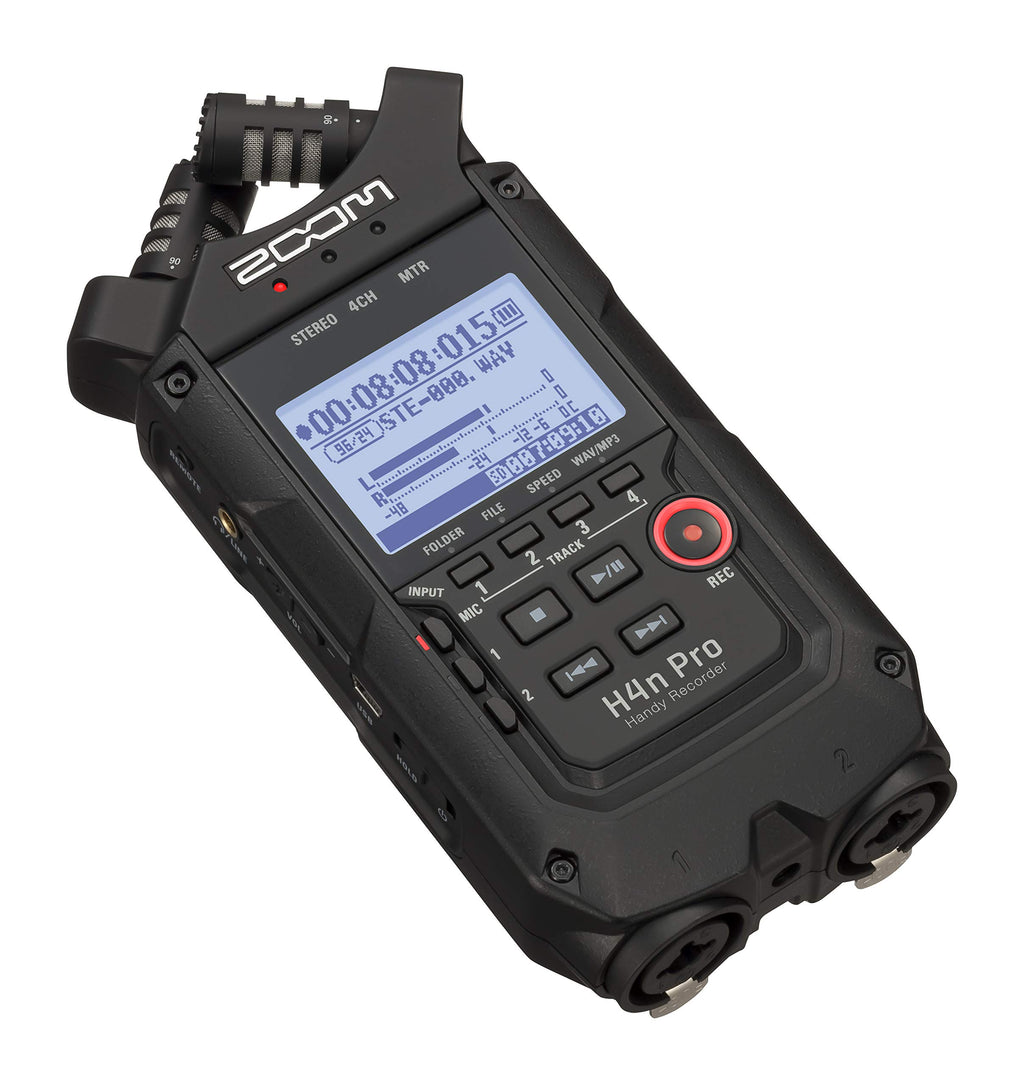 4-Track Portable Recorder, All Black, Stereo Microphones, 2 XLR/ ¼“ Combo Inputs, Battery Powered G6258