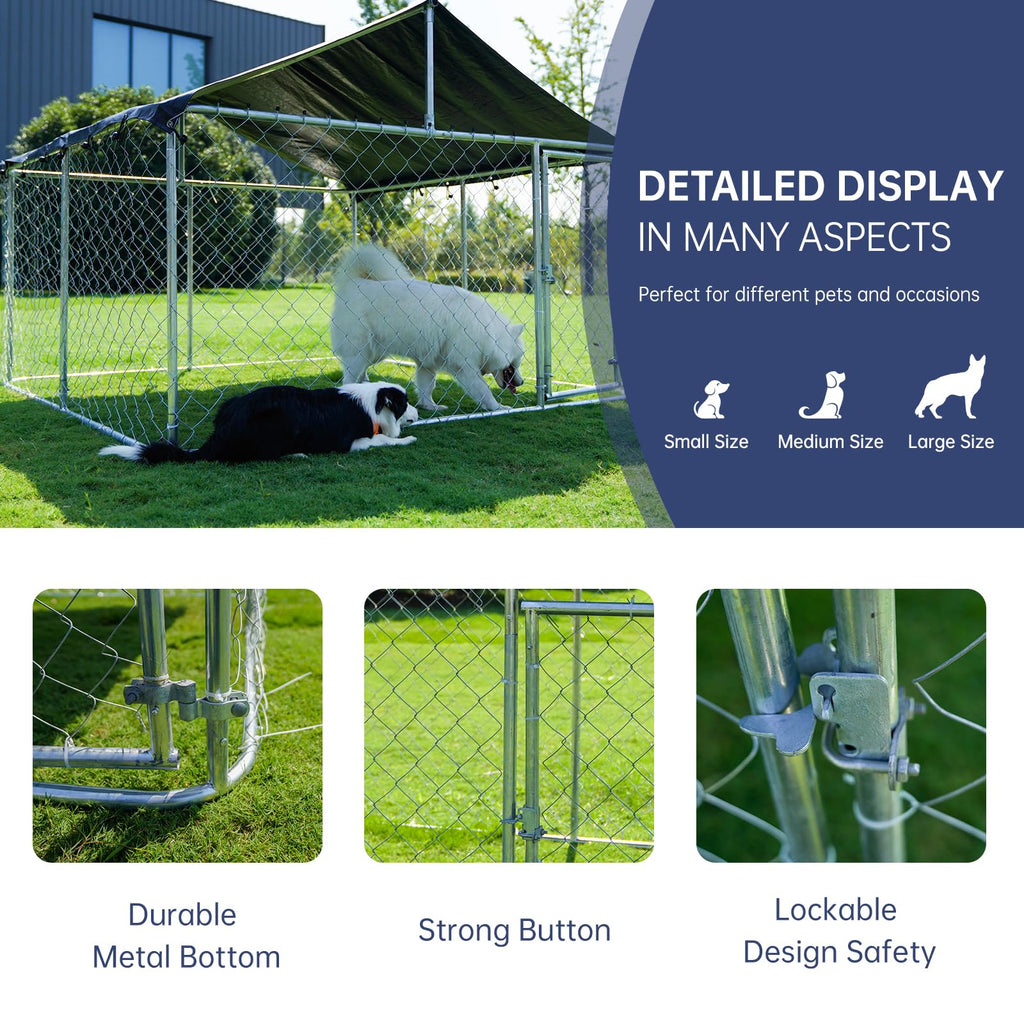 Outdoor Dog Kennel Steel Fence with Secure Lock 78”x 78” R8803