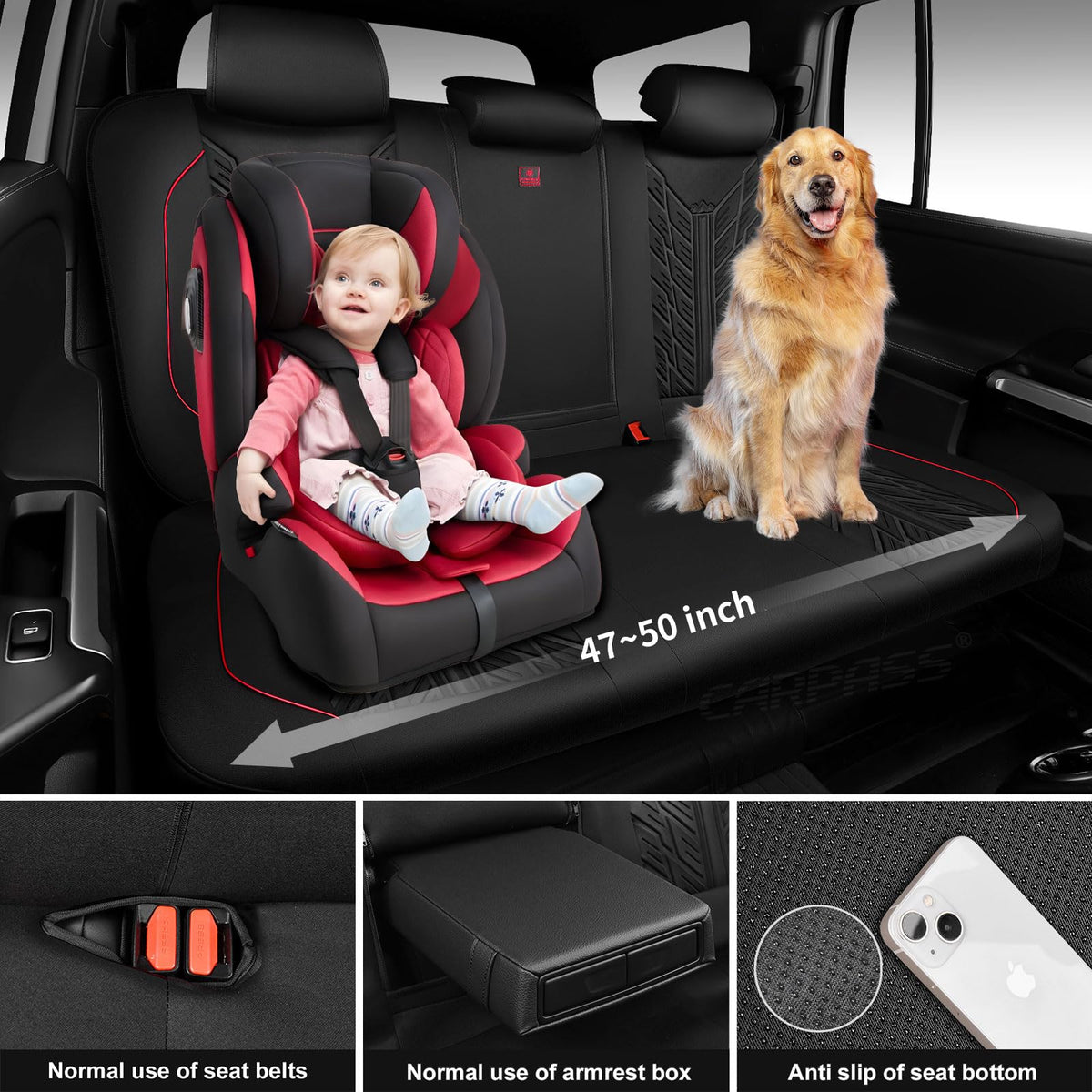 Waterproof Neoprene Car Seat Covers Full Set 5 Seats Black Red T91007