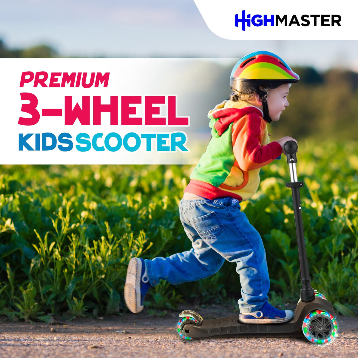 Kids 3 Wheel Kick Scooter with Adjustable Handlebar and LED Wheel Lights F4493