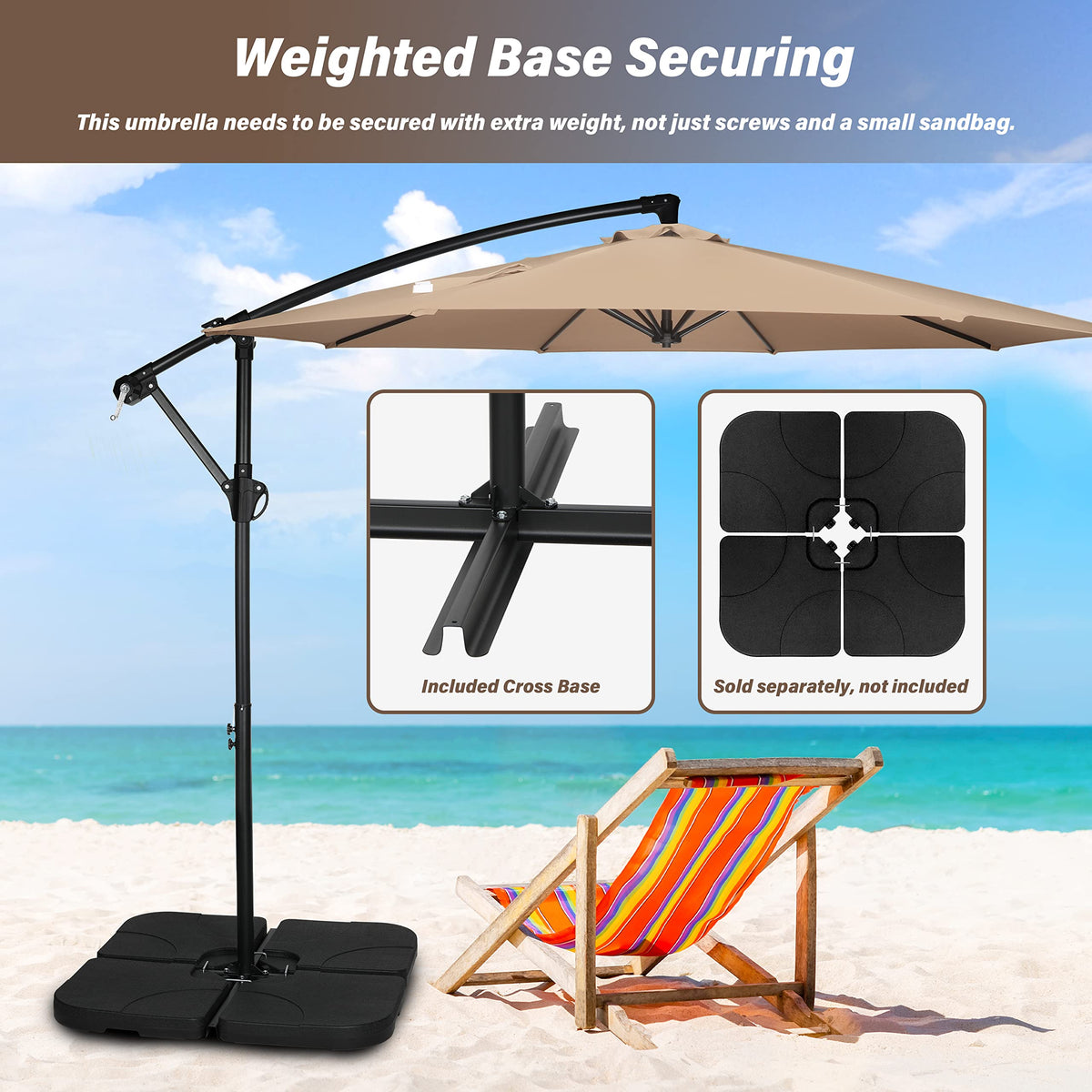 9.8ft Blue Offset Cantilever Patio Umbrella with Crank & Cross Base H913