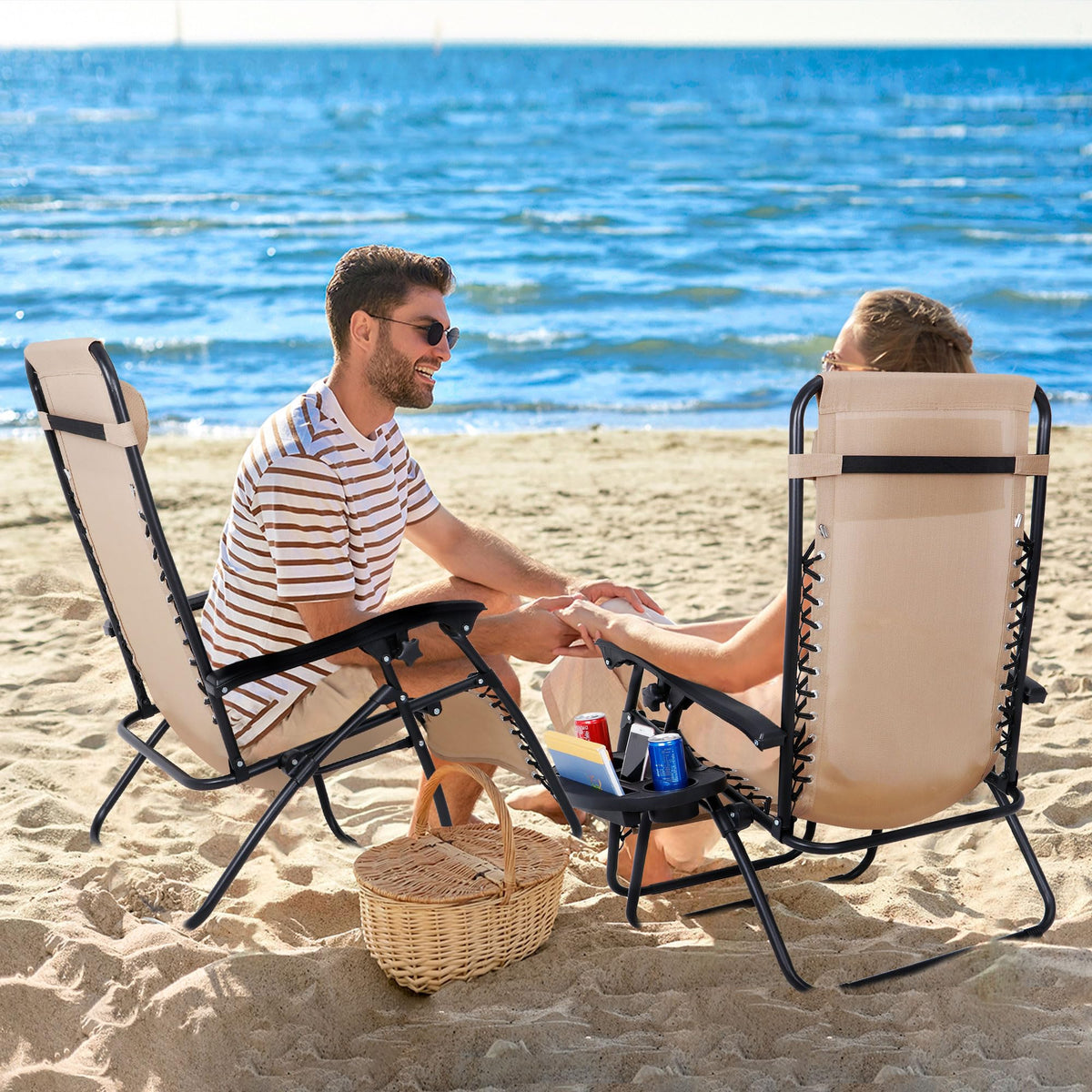 Zero Gravity Lounge Chairs Set of 2 Adjustable Folding Recliners with Cup Holders Q805989