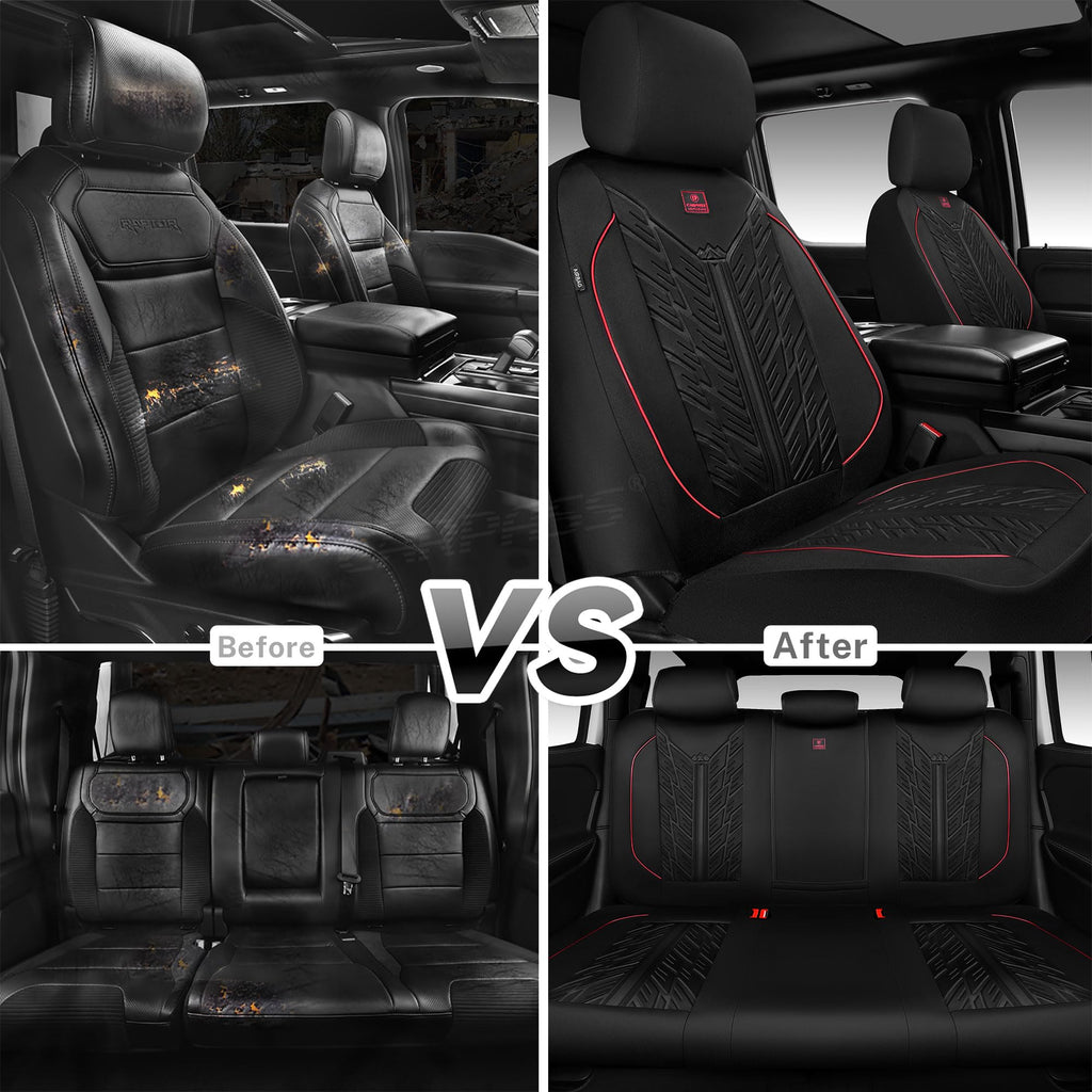 Waterproof Neoprene Car Seat Covers Full Set 5 Seats Black Red T91007