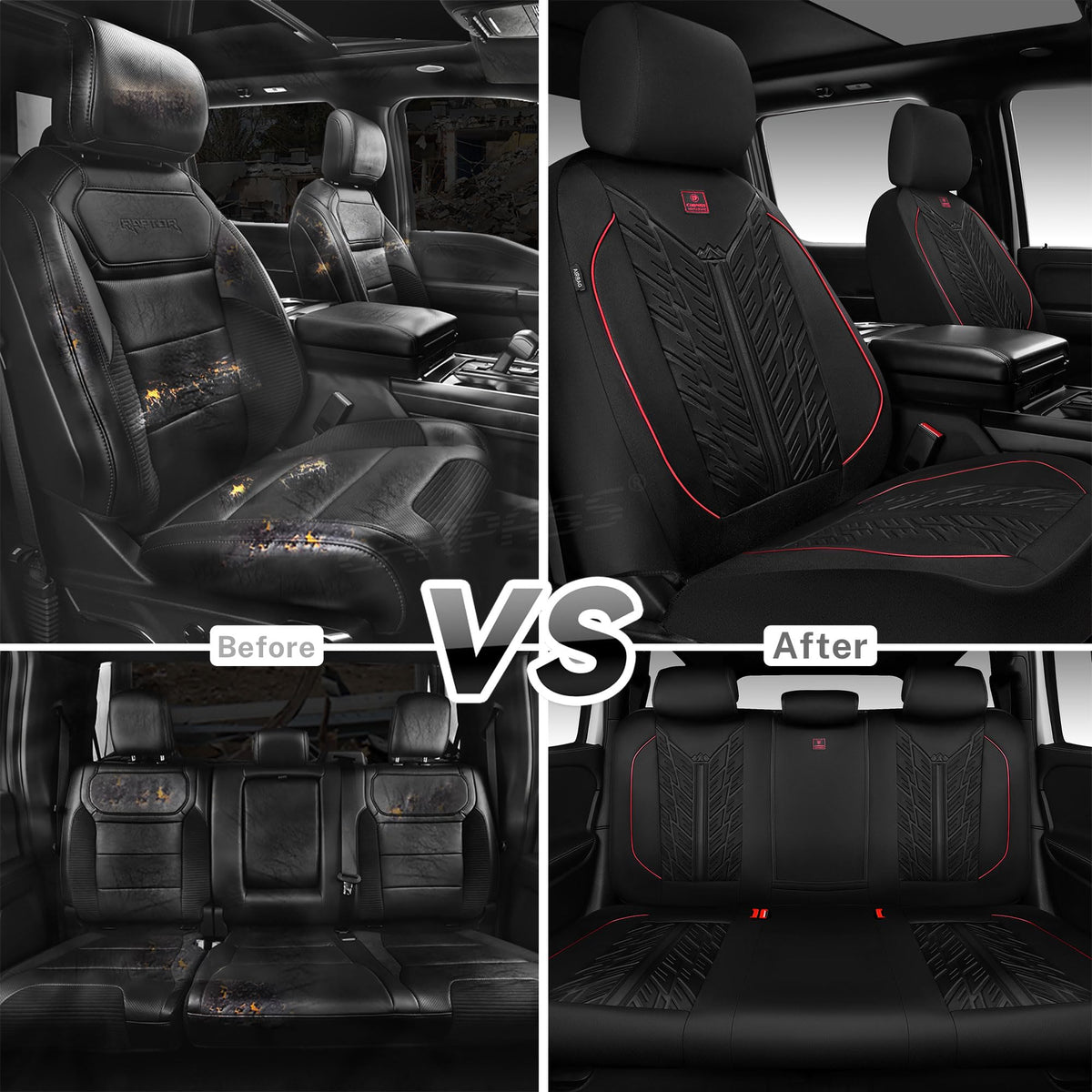 Waterproof Neoprene Car Seat Covers Full Set 5 Seats Black Red T91007