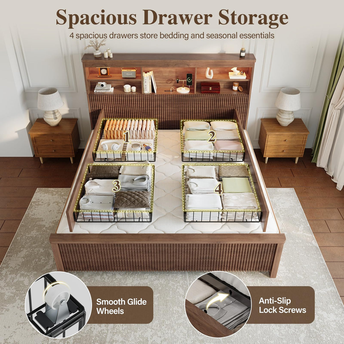 King Size Bed Frame with 4 Storage Drawers V574002