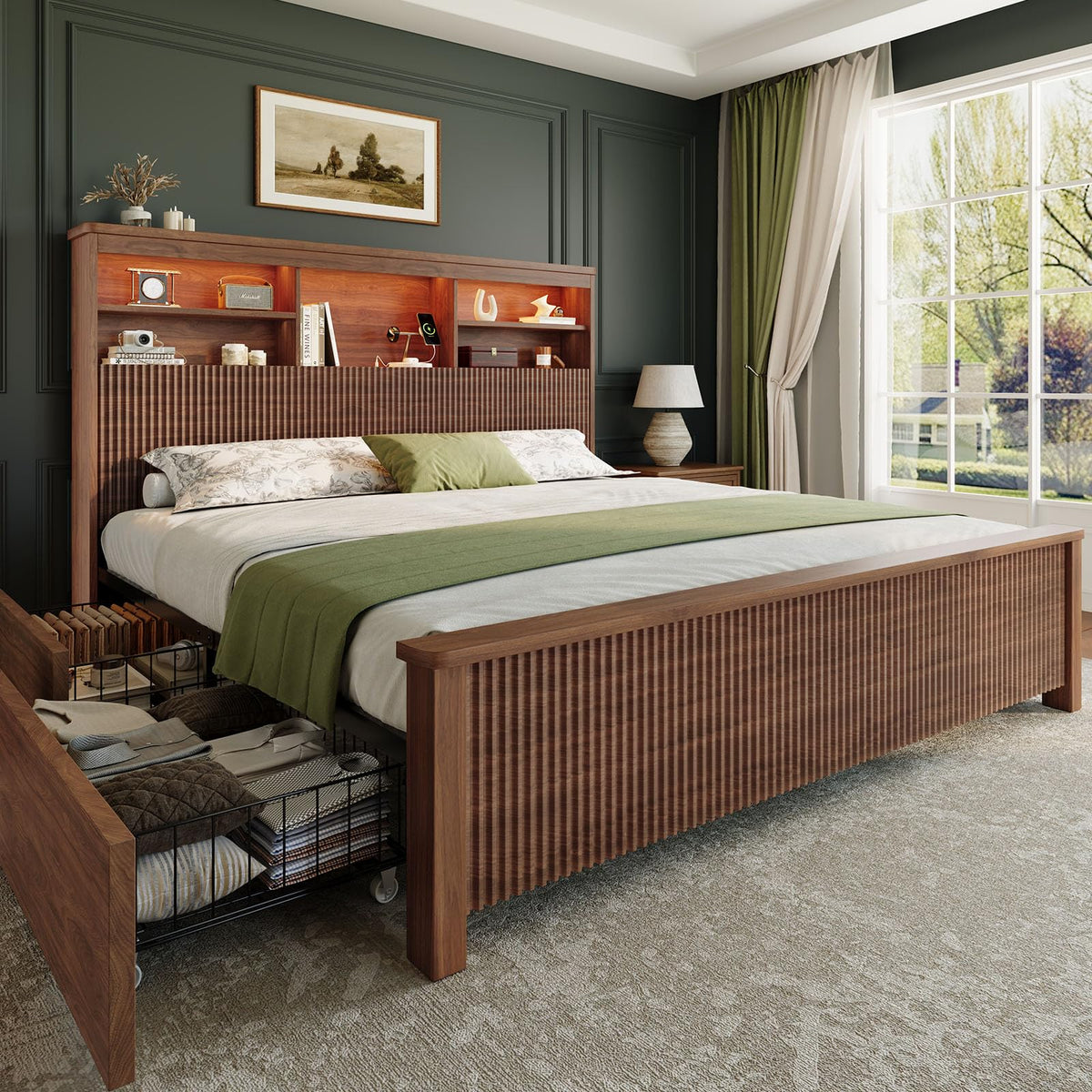 King Size Bed Frame with 4 Storage Drawers V574002