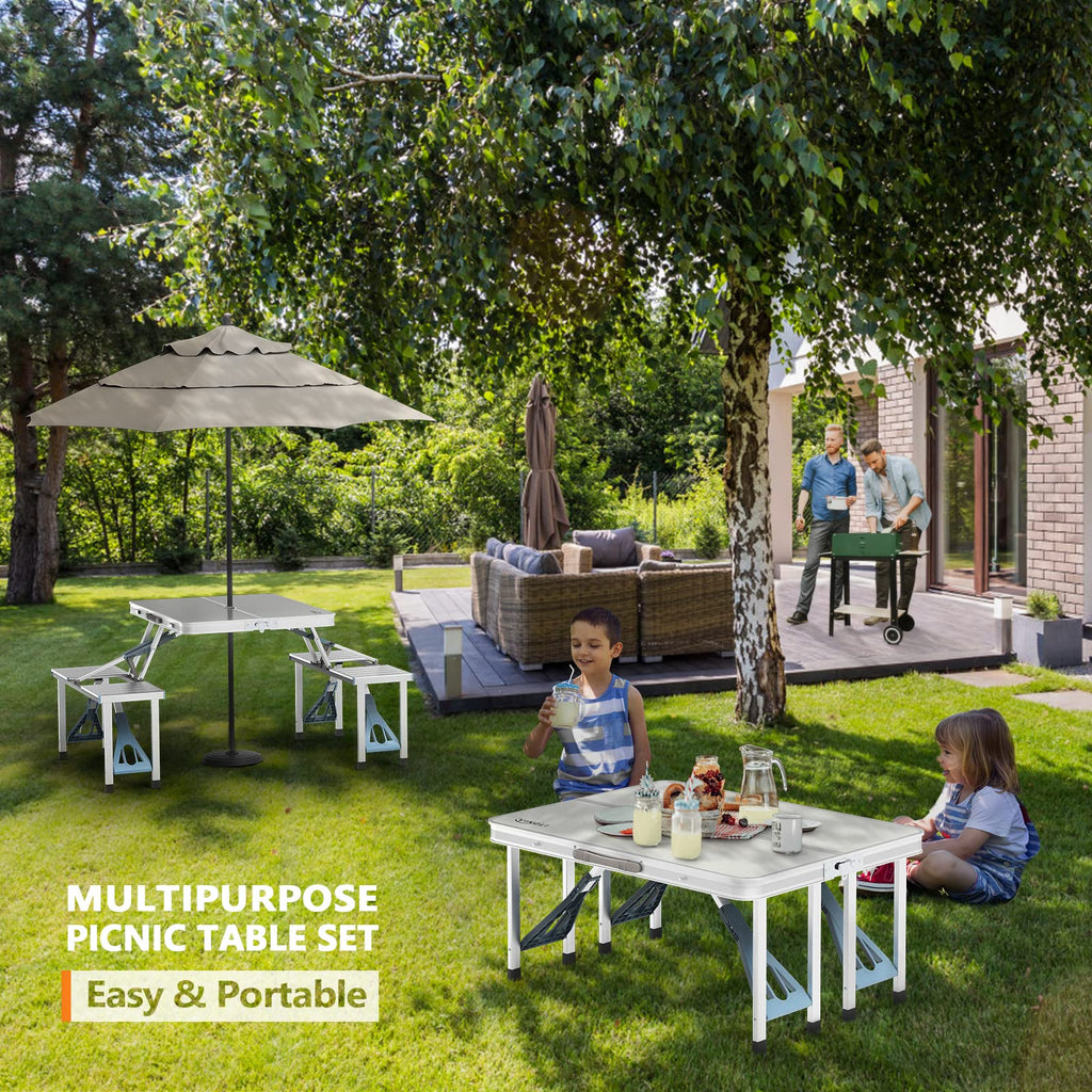 4Ft Folding Camping Picnic Table with Seats and Umbrella Hole J928