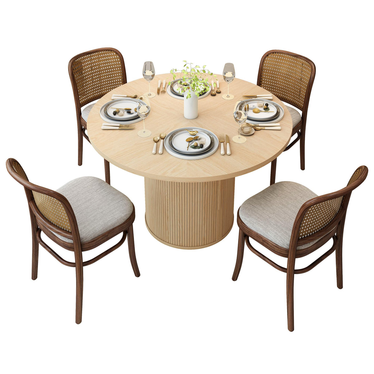 47 inch Round Dining Table for 4 with 2-Layer Storage Shelf P608881