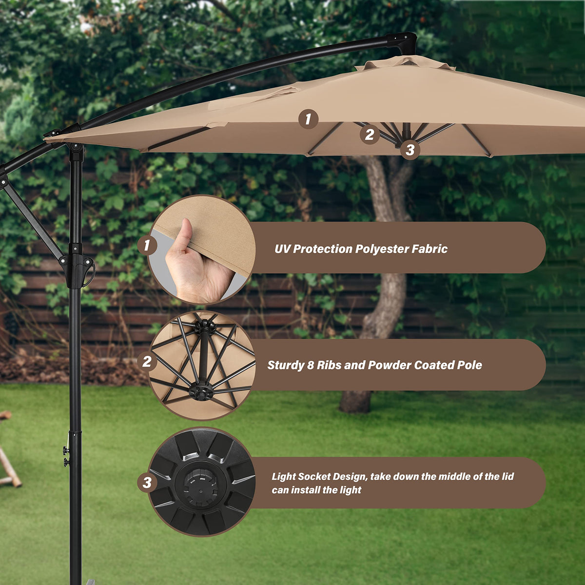 9.8ft Blue Offset Cantilever Patio Umbrella with Crank & Cross Base H913
