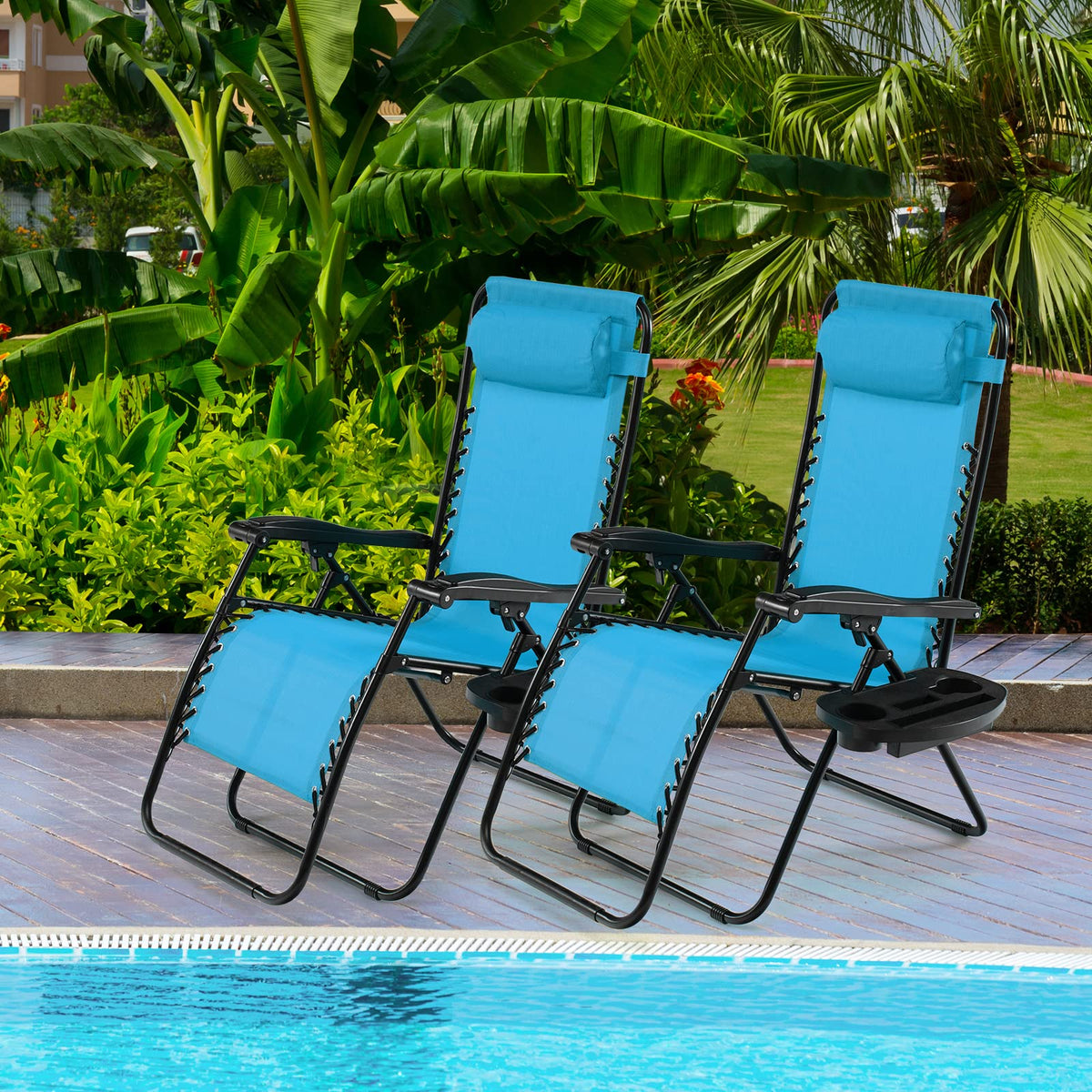 Blue Folding Reclining Lounge Chair with Side Tray Z23944