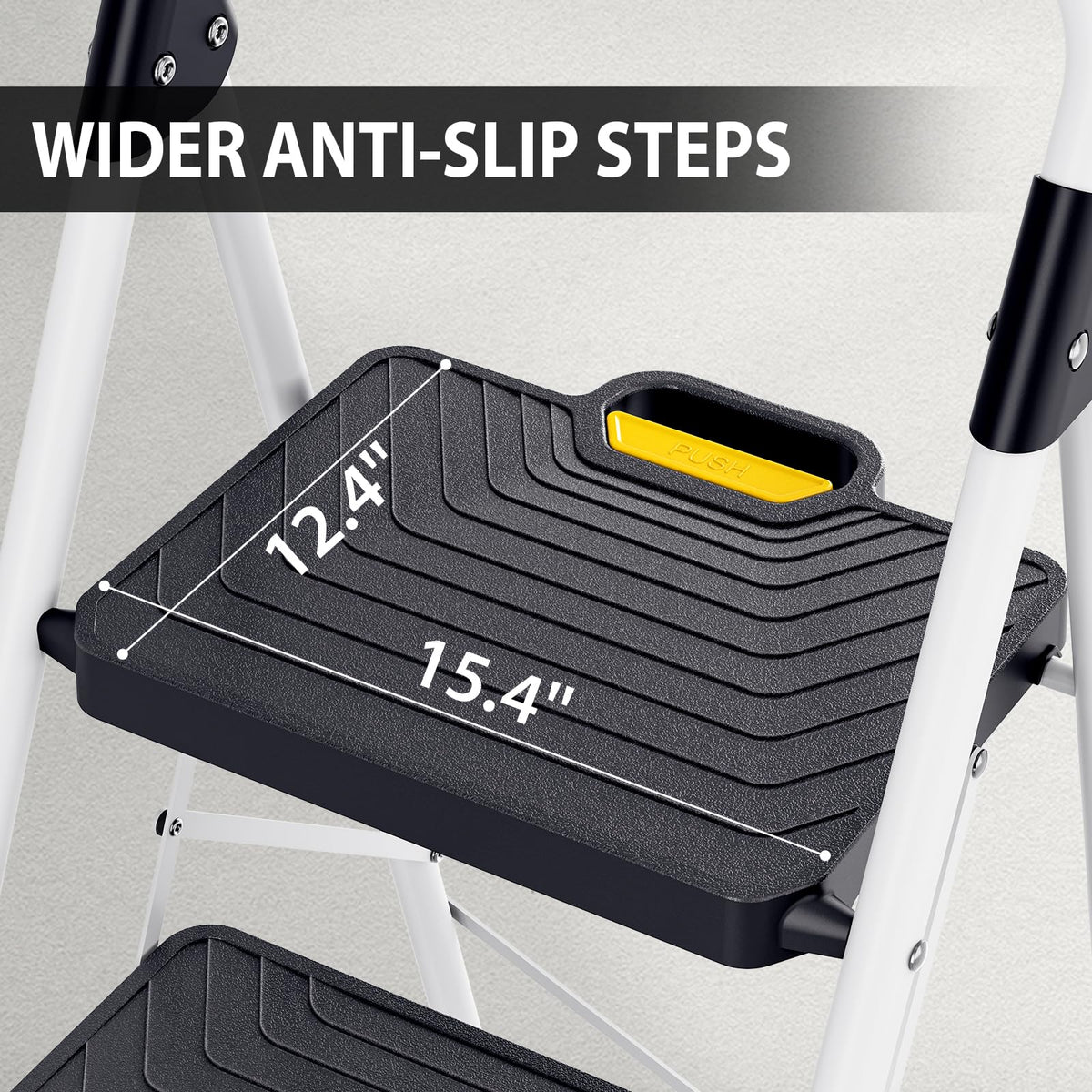 2 Step White Folding Ladder with Anti-Slip Pedals M566643
