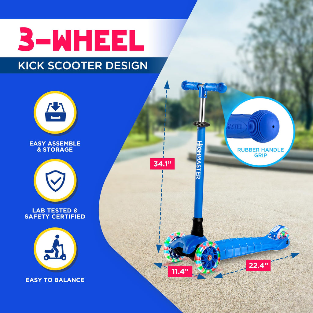 Kids 3 Wheel Kick Scooter with Adjustable Handlebar and LED Wheel Lights F4493
