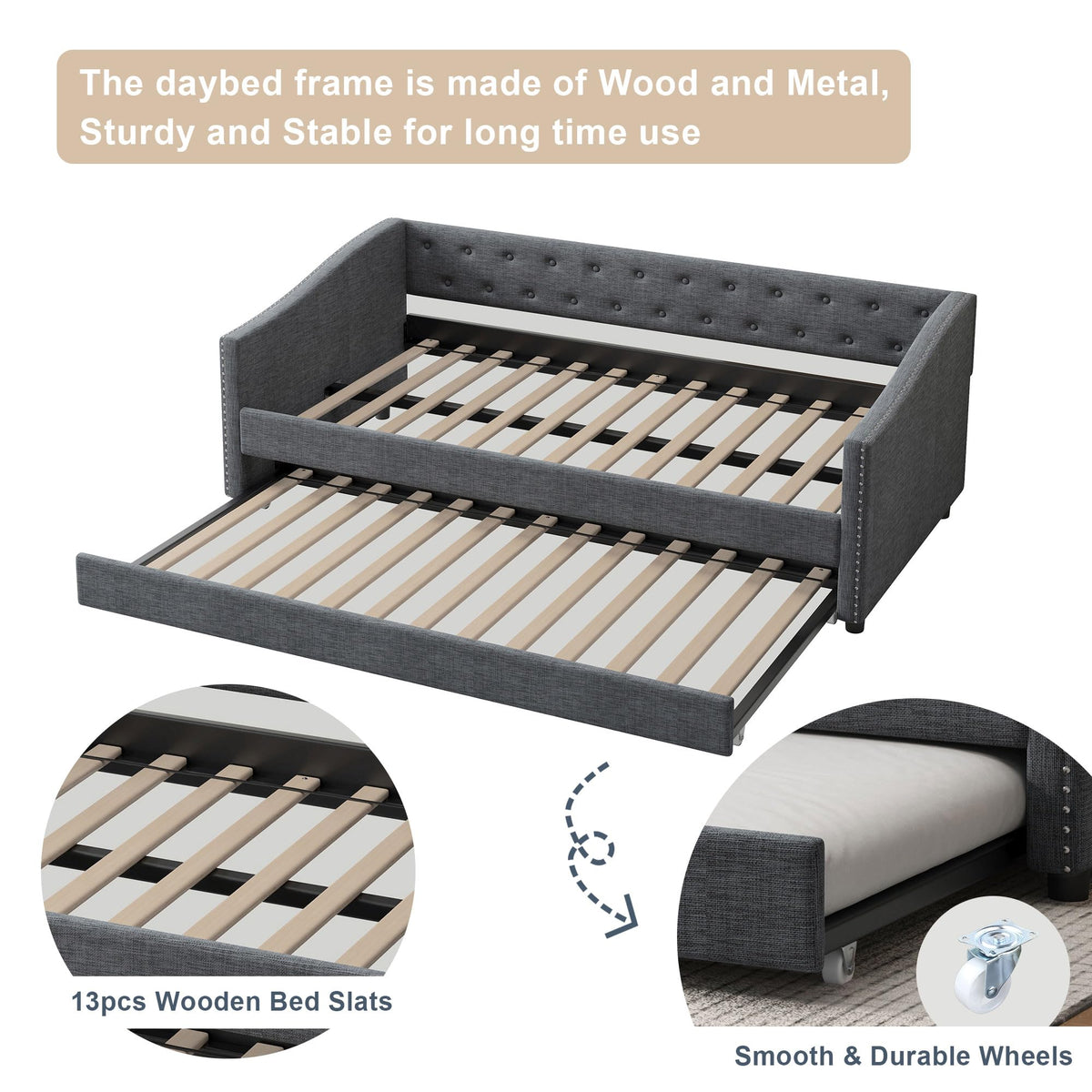 Twin Size Upholstered Daybed with Trundle N248640