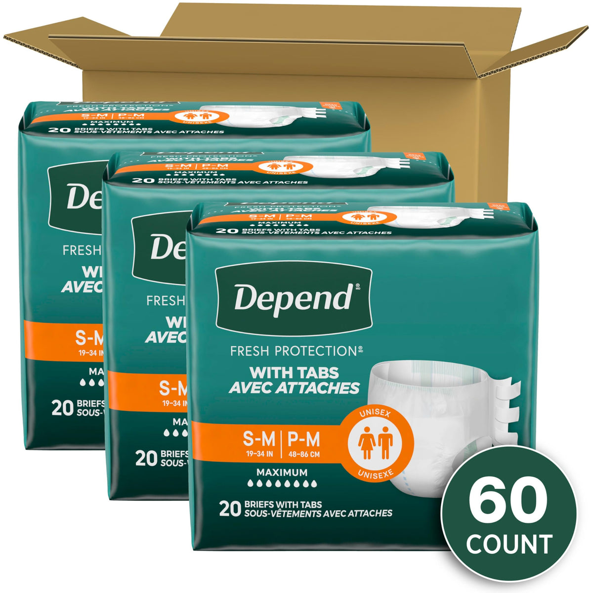 Adult Diapers with Tabs S/M 60 Count X2746