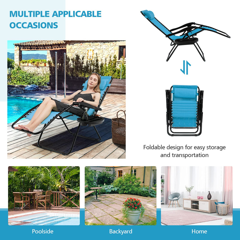 Blue Folding Reclining Lounge Chair with Side Tray Z23944