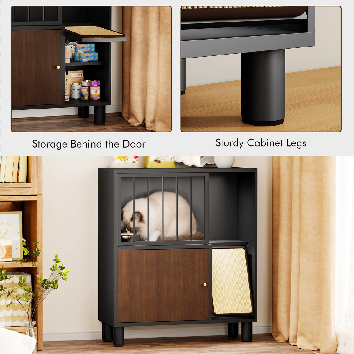 Black Metal Cat Feeding Cabinet I581