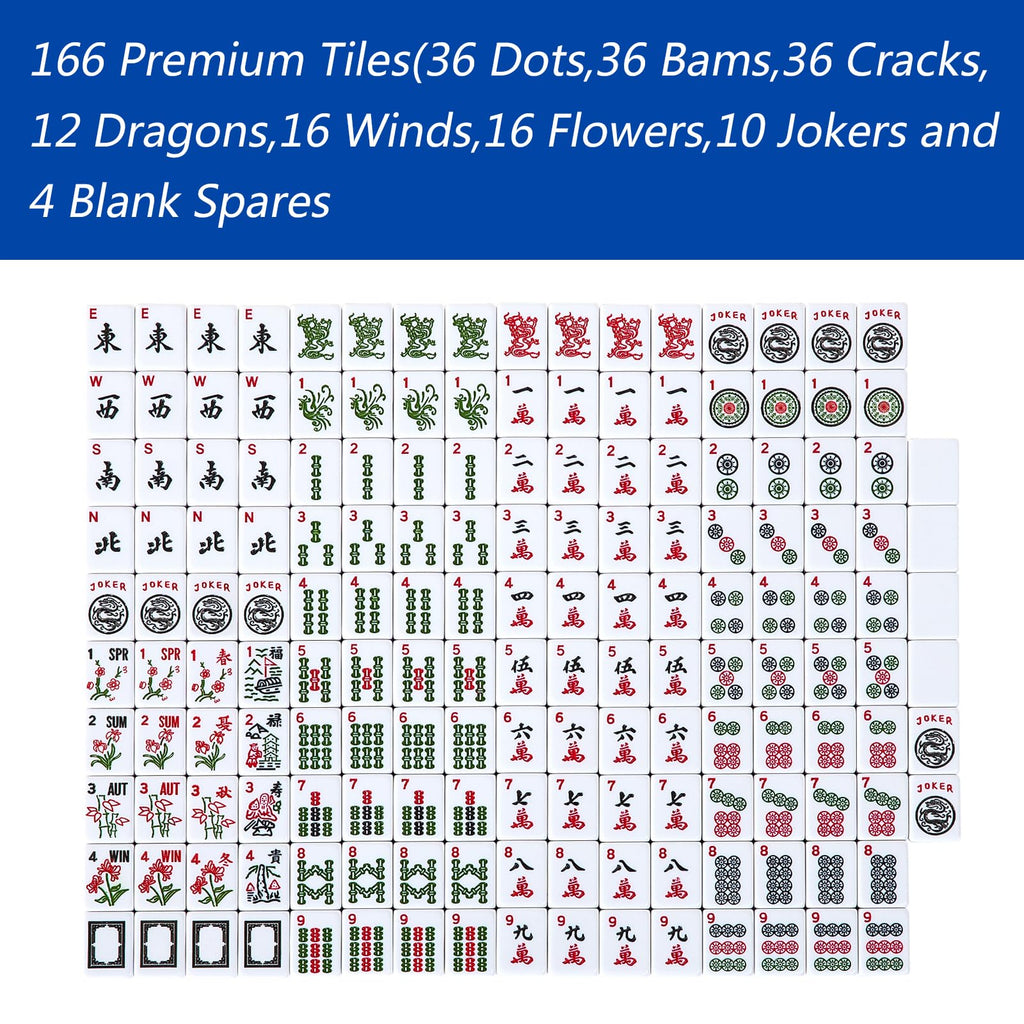American Mahjong Tile Set with 166 Tiles, 4 Racks & Travel Bag N36811
