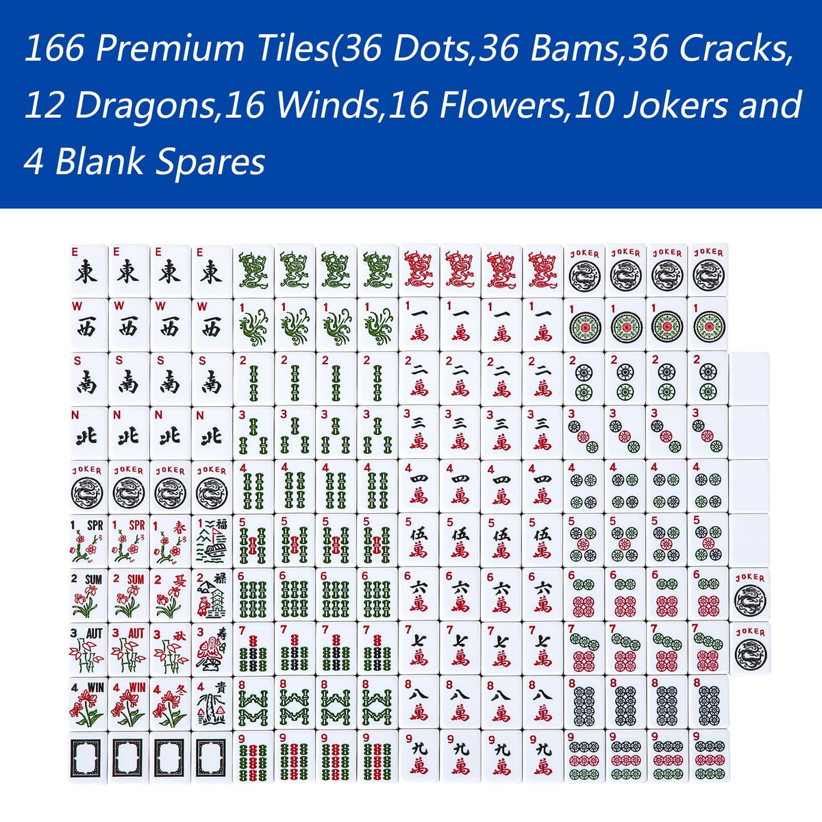 American Mahjong Tile Set with 166 Tiles, 4 Racks & Travel Bag N36811