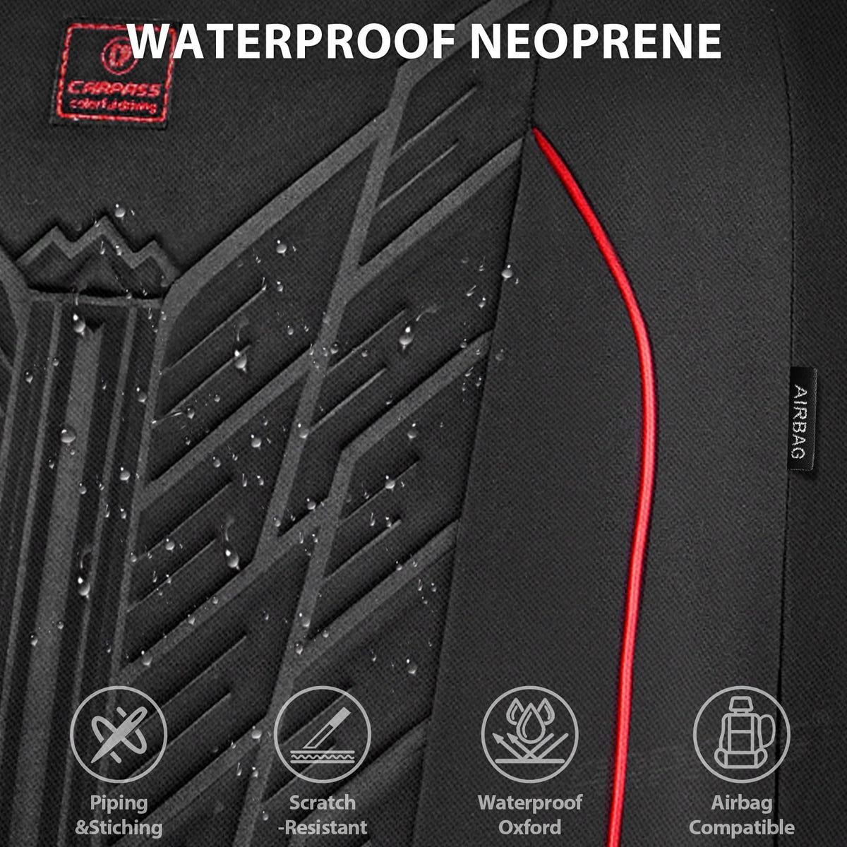 Waterproof Neoprene Car Seat Covers Full Set 5 Seats Black Red T91007
