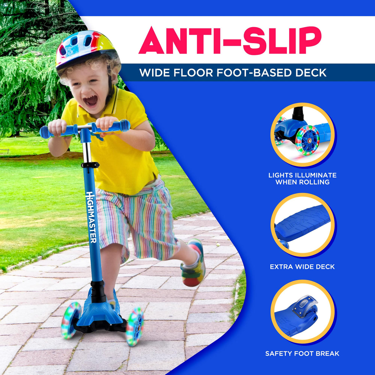 Kids 3 Wheel Kick Scooter with Adjustable Handlebar and LED Wheel Lights F4493