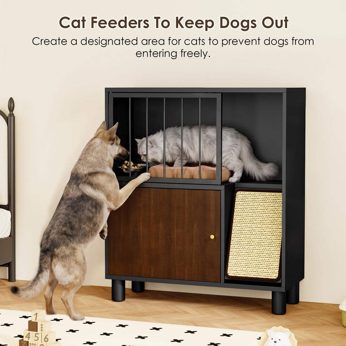Black Metal Cat Feeding Cabinet I581
