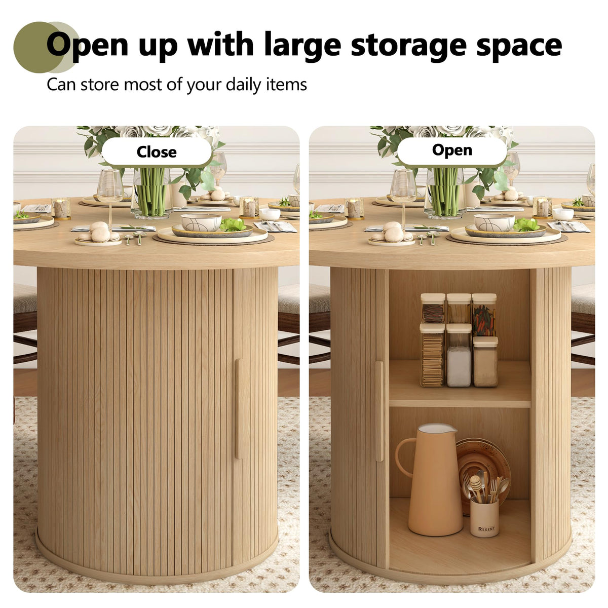 47 inch Round Dining Table for 4 with 2-Layer Storage Shelf P608881
