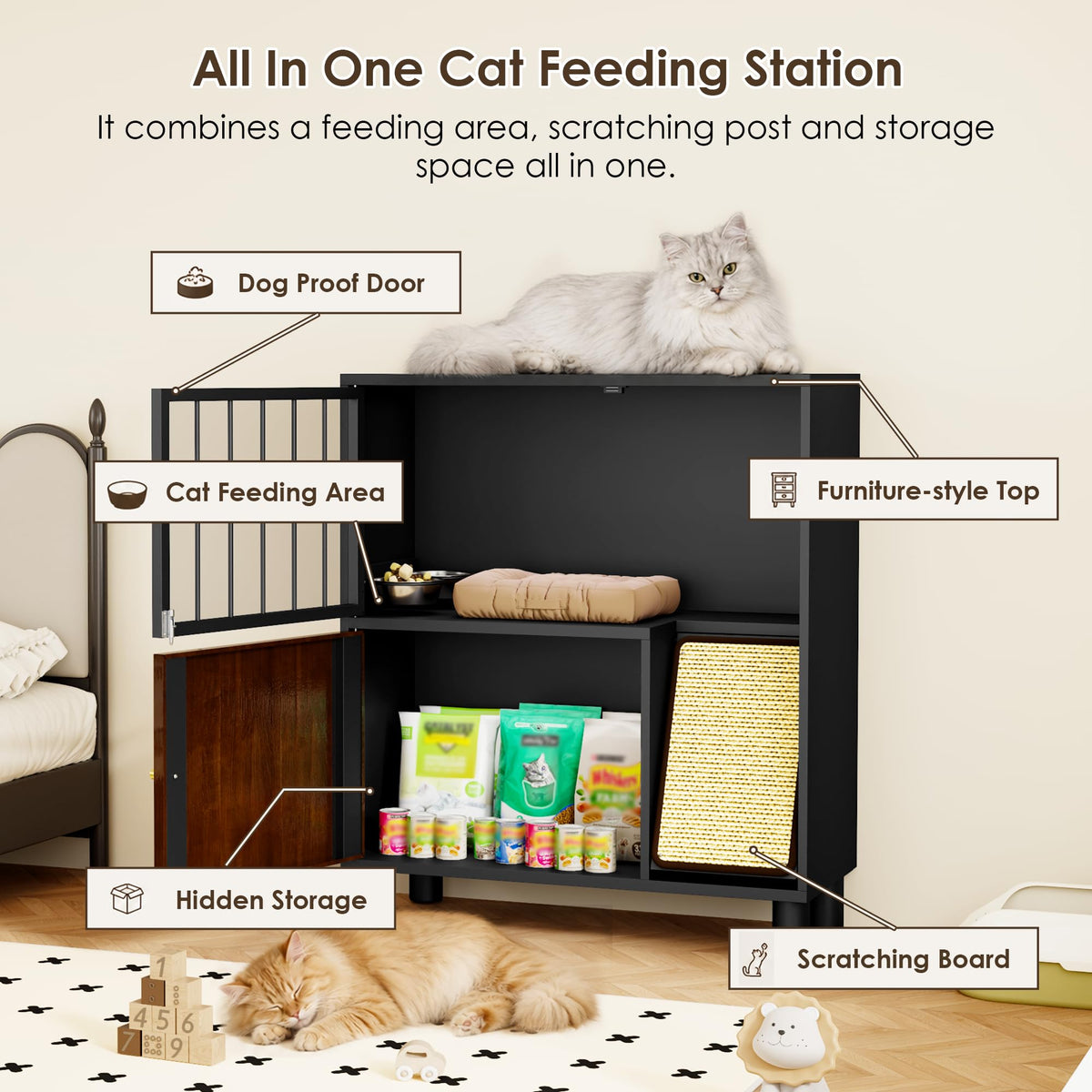 Black Metal Cat Feeding Cabinet I581
