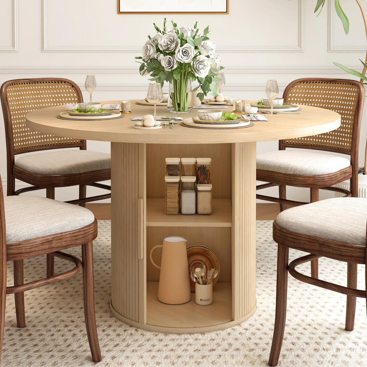 47 inch Round Dining Table for 4 with 2-Layer Storage Shelf P608881