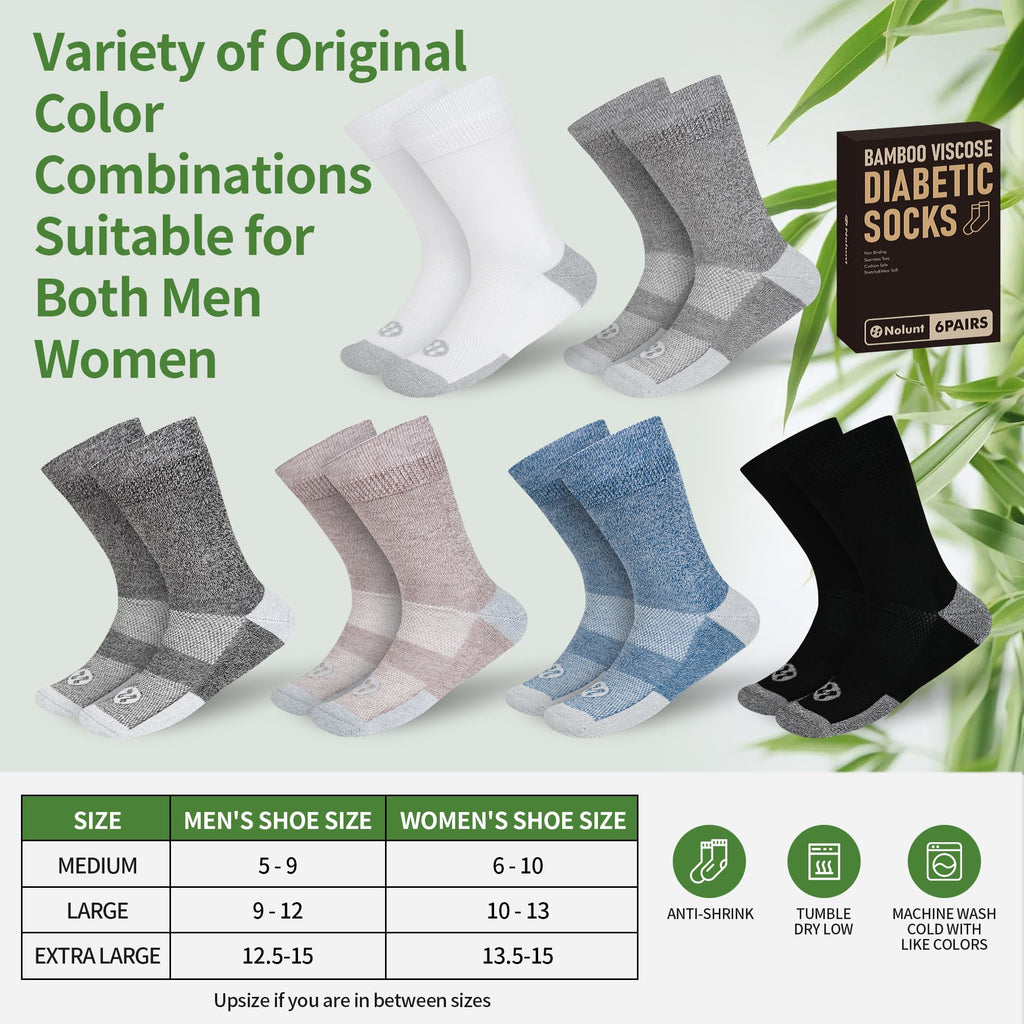 6 Pairs Crew Diabetic Socks D33992