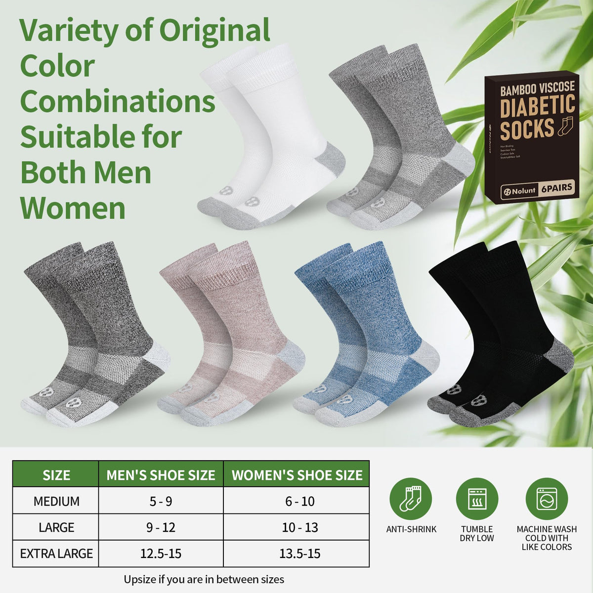 6 Pairs Crew Diabetic Socks D33992