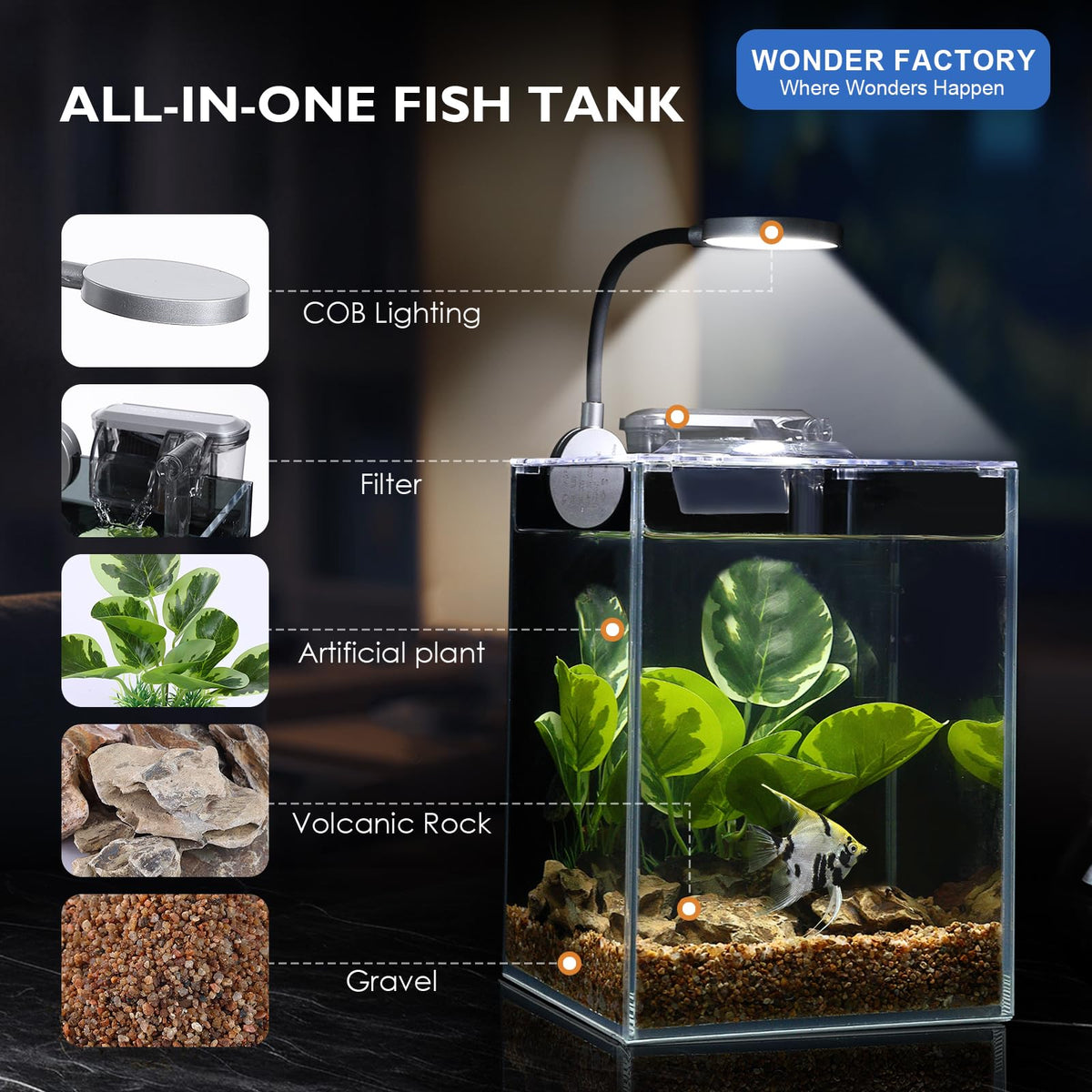 Glass 1.25 Gallon Aquarium Set with Filter LED Light R70762