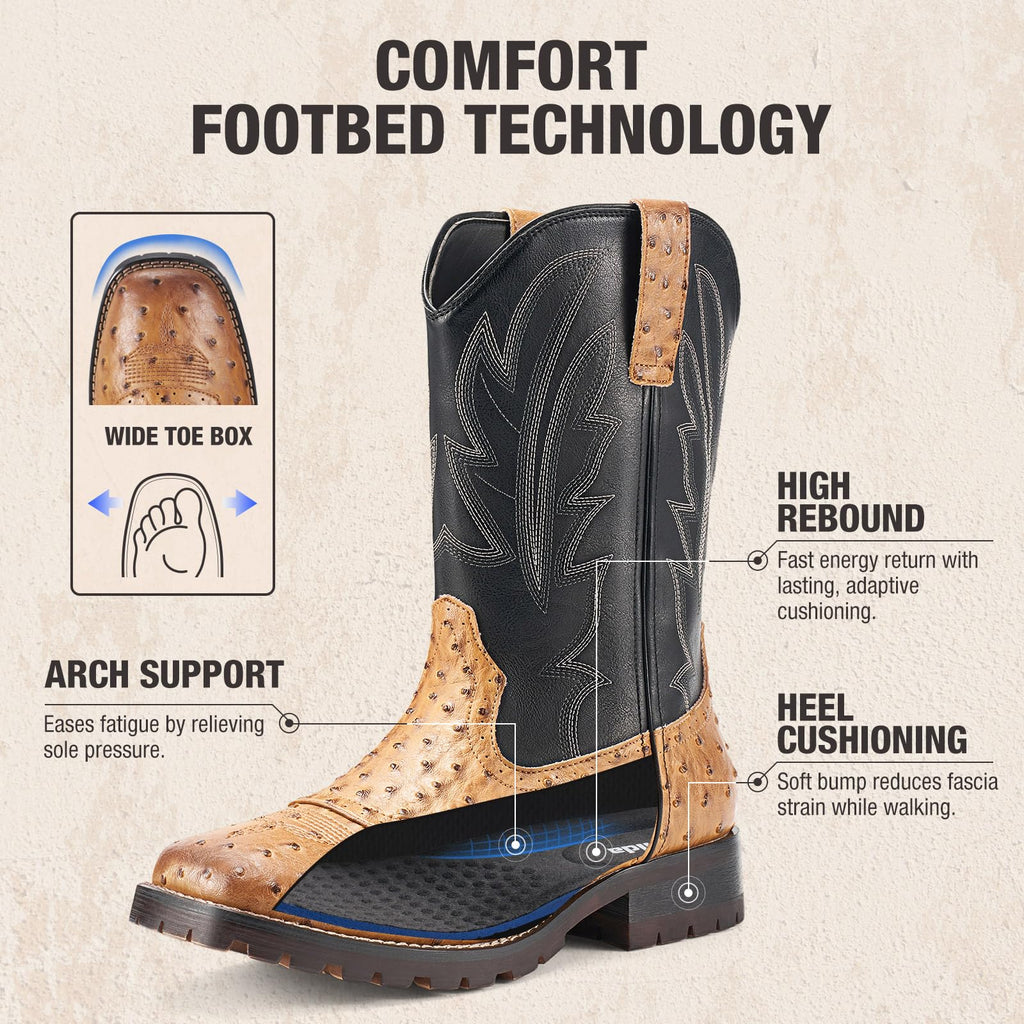 Men's Western Cowboy Boots Square Toe Mid-Calf Boots U995
