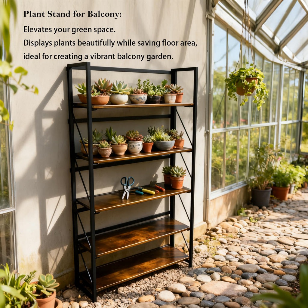 5-Tier Rustic Brown Folding Bookshelf U1134
