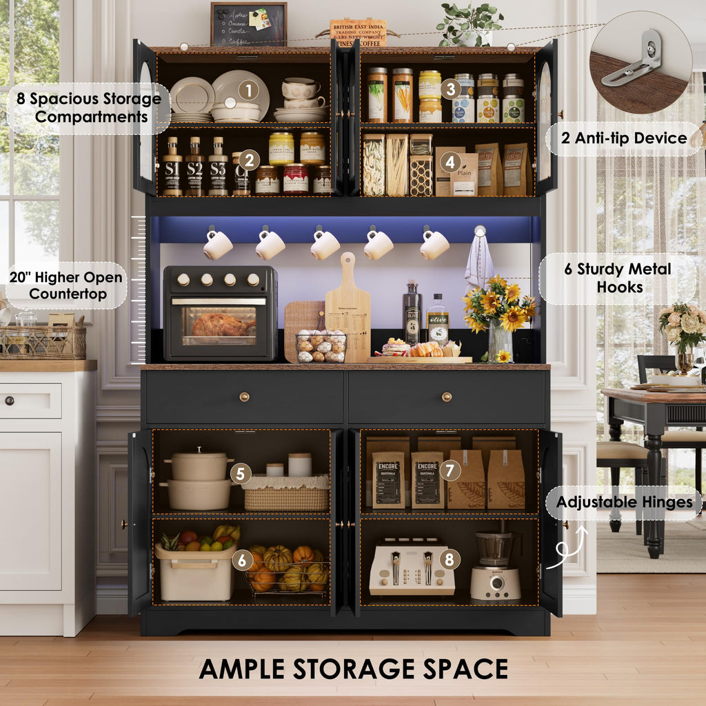 71" Black Kitchen Pantry Cabinet with Power Outlet O483628