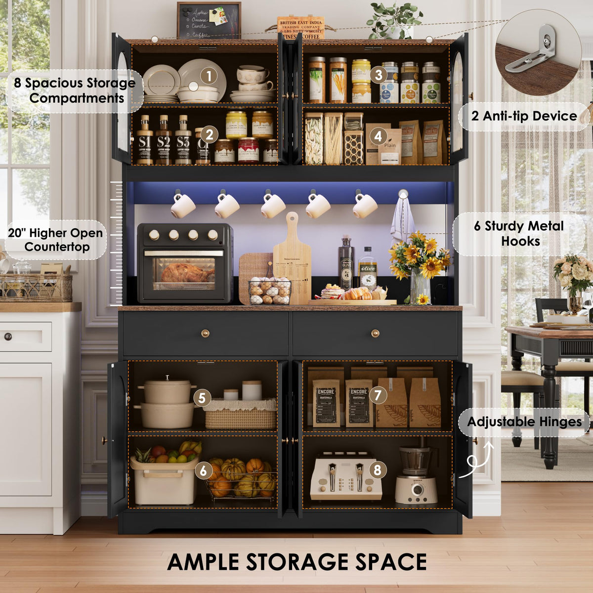 71" Black Kitchen Pantry Cabinet with Power Outlet O483628