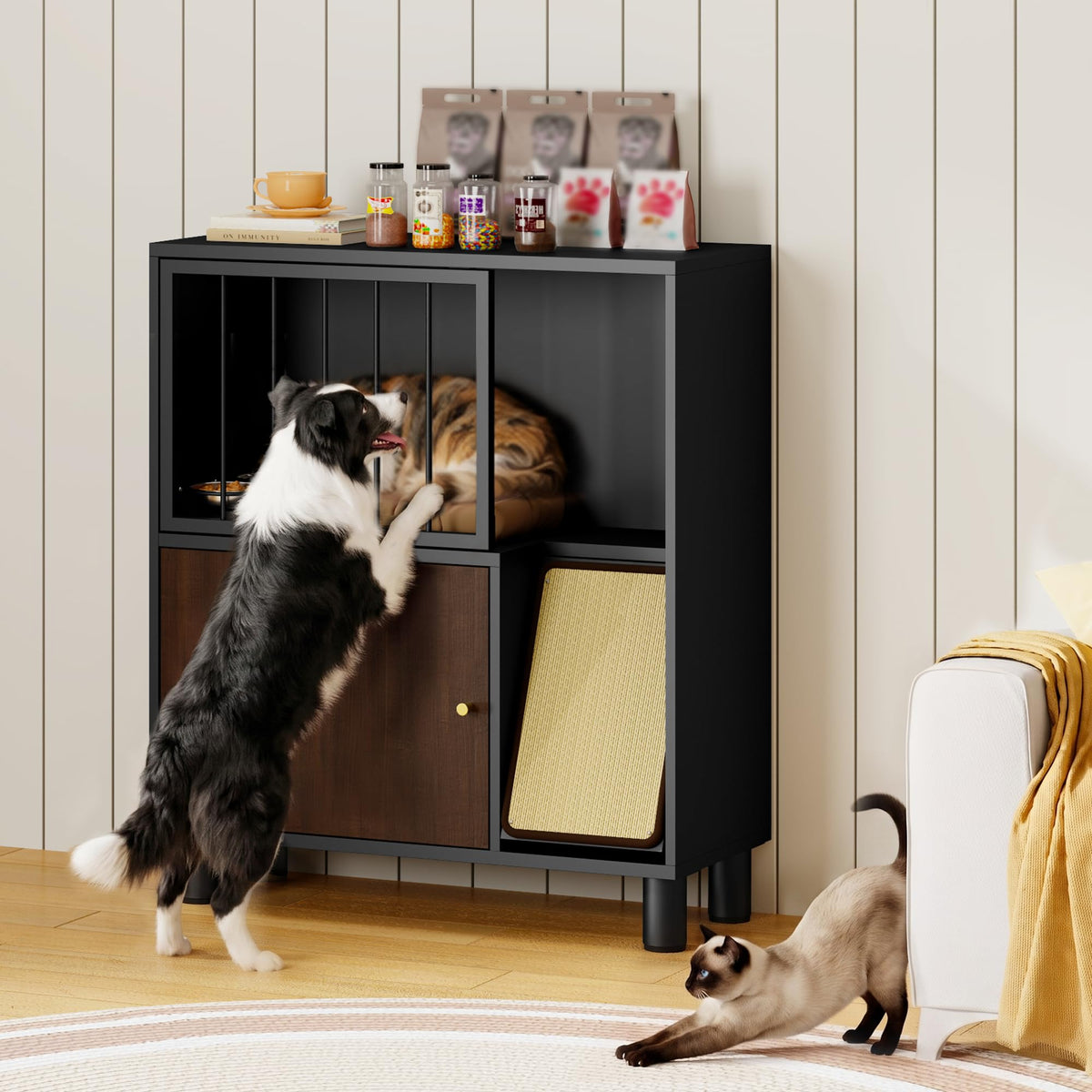 Black Metal Cat Feeding Cabinet I581