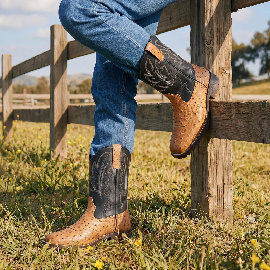 Men's Western Cowboy Boots Square Toe Mid-Calf Boots U995