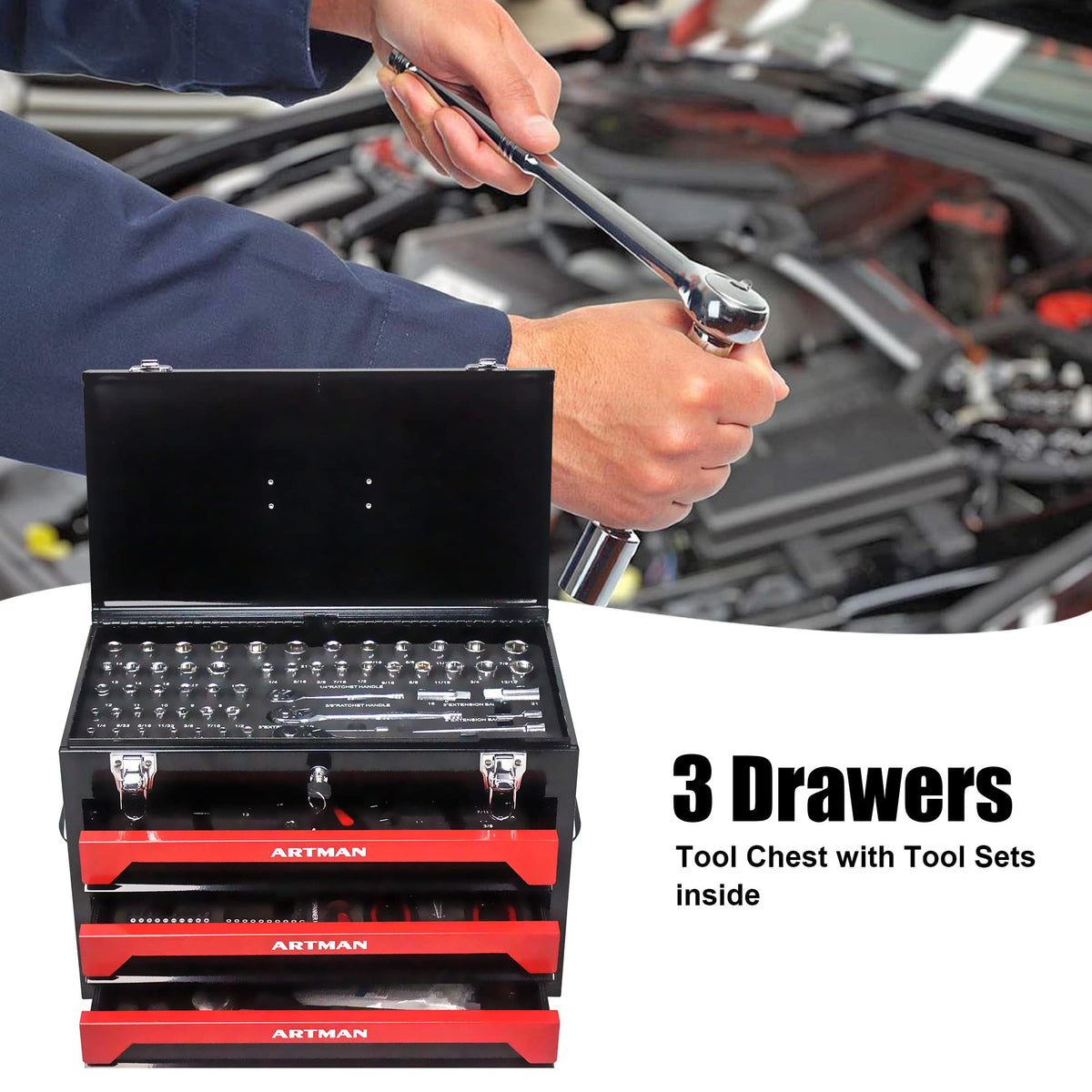 439-Piece Mechanic Tool Set in 3-Drawer Steel Box Z21608