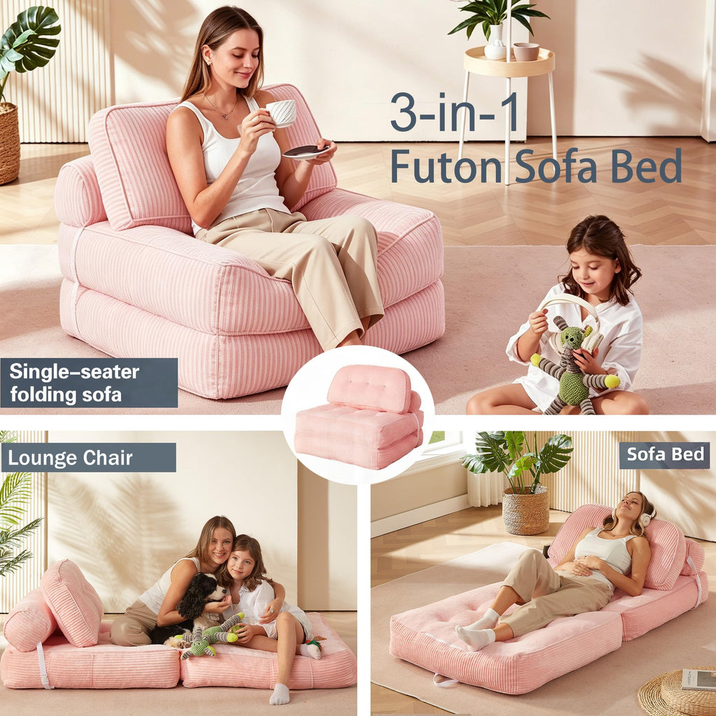 Pink Flannel Folding Sofa Bed T209
