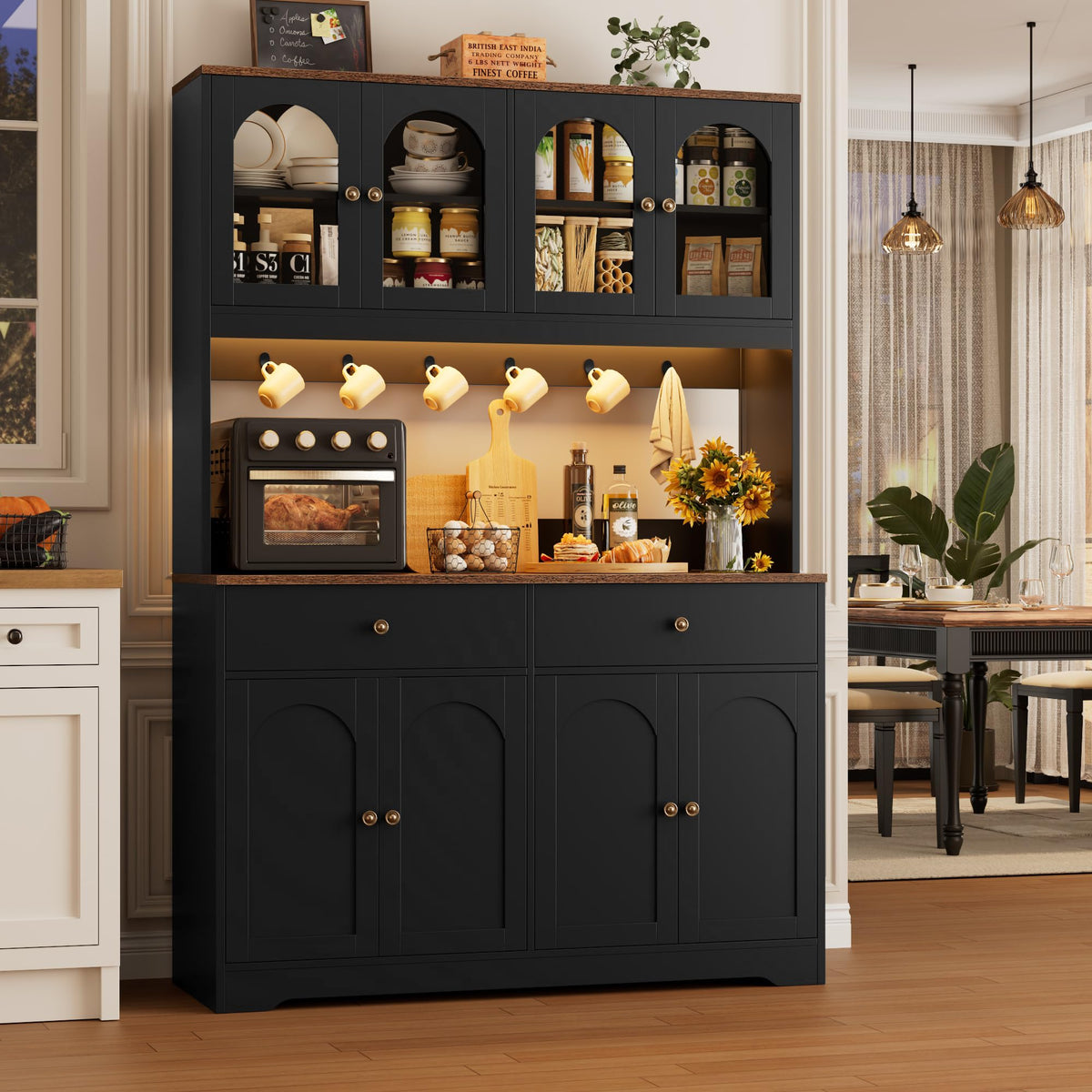 71" Black Kitchen Pantry Cabinet with Power Outlet O483628