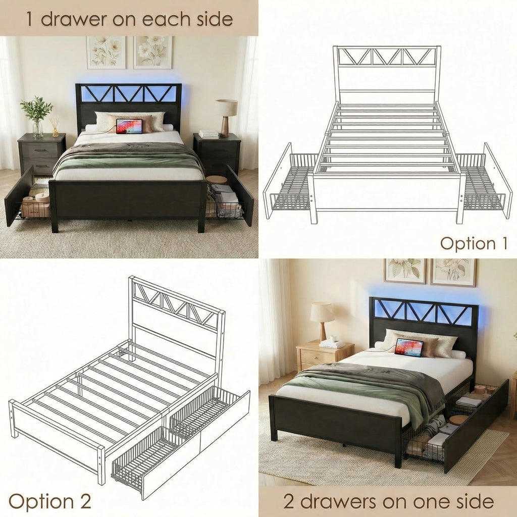 Twin XL Bed Frame with 2 Storage Drawers H381